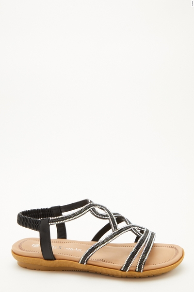 Comfort Wide Fit Black Diamante Sandals